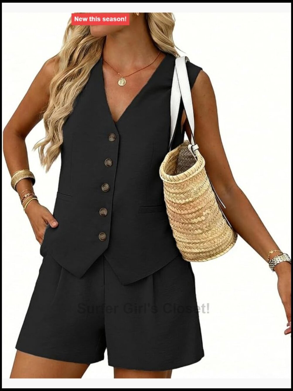 Sleeveless Button Down Vest and Short Pants Summer Travel Set Business Casual 2